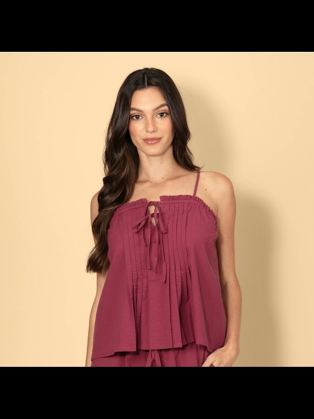SOLID & STRIPED Burgundy Tie-Front Pleated Camisole XS